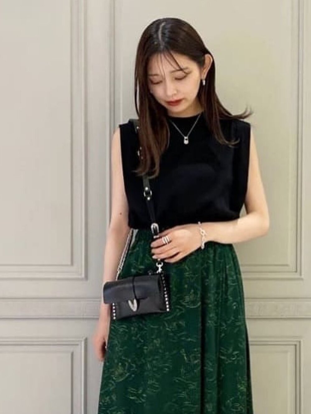 TOGA ARCHIVES Black Leather Silver Stud Embellished Chain Clutch Flap Wallet Bag - Picture 4 of 12